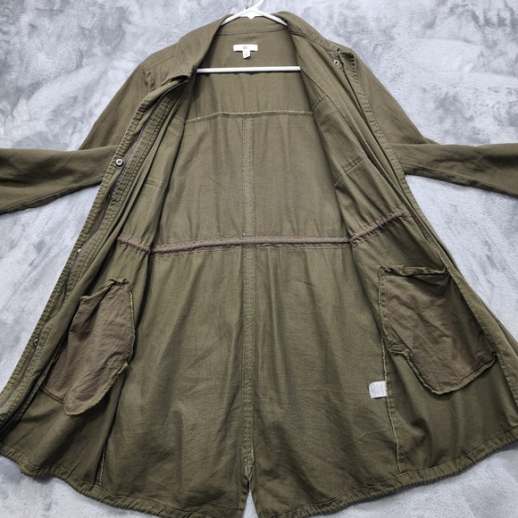 BP Jacket Women S Green Utility Drawstring Waist Long Sleeve Cotton Button Front - Picture 4 of 13